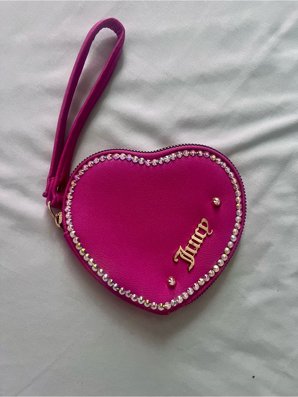 Juicy Couture Heart Wristlet in Fuchsia with Gold Accents